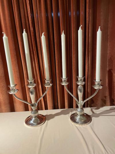 European Art Deco 925 Silver Pair of Candlesticks
