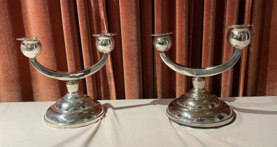 European Art Deco Style Silver Plated Candlesticks