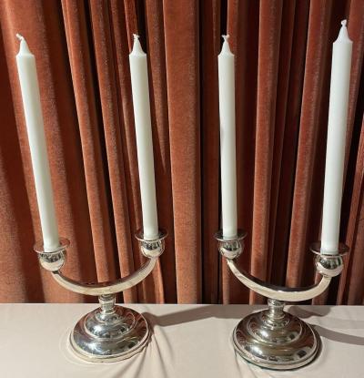 European Art Deco Style Silver Plated Candlesticks