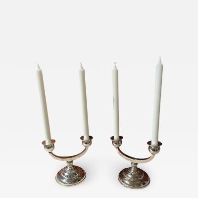 European Art Deco Style Silver Plated Candlesticks