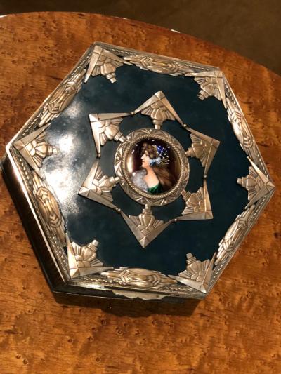 European Art Nouveau Art Deco Metal Enamel Curiosity Box