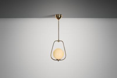 European Brass and Glass Pendant Ceiling Lamp Europe 1940s