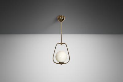 European Brass and Glass Pendant Ceiling Lamp Europe 1940s