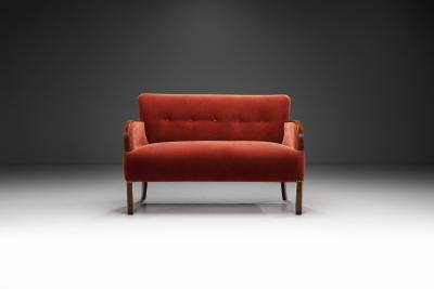 European Cabinetmaker Two Seater Sofa in Red Mohair Europe 1940s