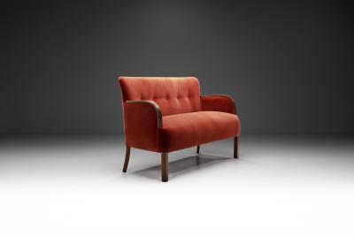 European Cabinetmaker Two Seater Sofa in Red Mohair Europe 1940s
