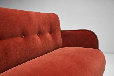 European Cabinetmaker Two Seater Sofa in Red Mohair Europe 1940s