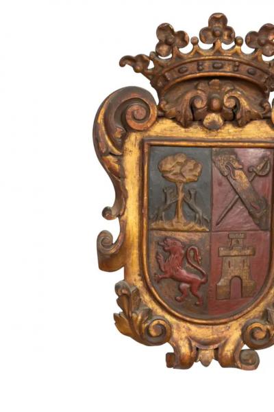European Carved Gilt And Polychrome Coat Of Arms