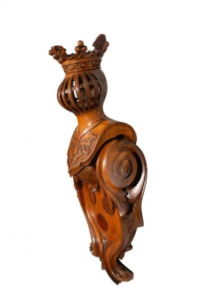 European Carved Oak Coat Of Arms