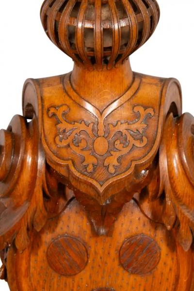 European Carved Oak Coat Of Arms