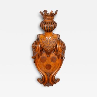European Carved Oak Coat Of Arms