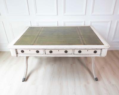 European Early 19th Century Partners Desk with Bronze Mounts and Leather Top