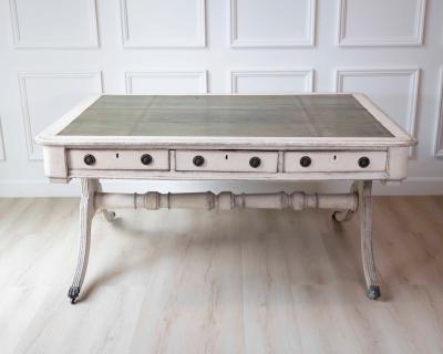 European Early 19th Century Partners Desk with Bronze Mounts and Leather Top