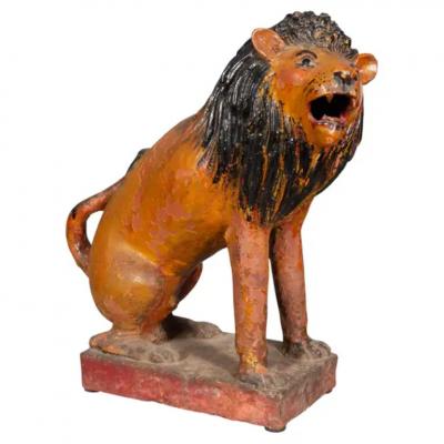 European Glazed Terracotta Figure of a Lion