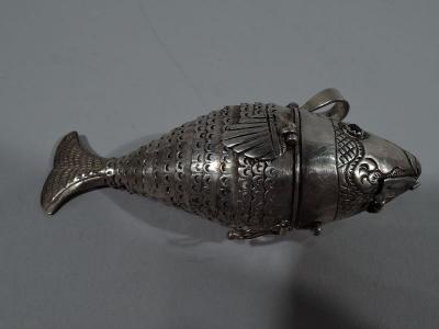 European Japonesque Silver Spice Box in Form of Articulated Fish