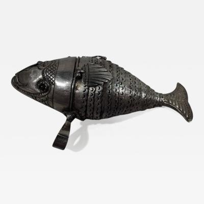 European Japonesque Silver Spice Box in Form of Articulated Fish