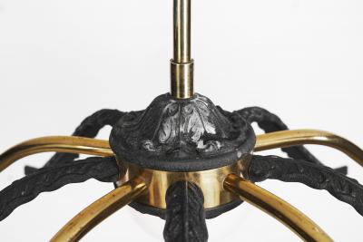 European Mid Century Modern Brass Ceiling Lamp with Leaf Motif Europe ca 1950s