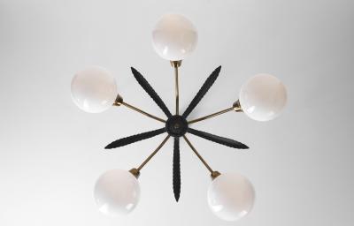 European Mid Century Modern Brass Ceiling Lamp with Leaf Motif Europe ca 1950s