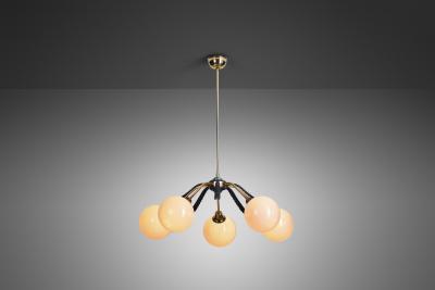 European Mid Century Modern Brass Ceiling Lamp with Leaf Motif Europe ca 1950s