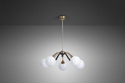 European Mid Century Modern Brass Ceiling Lamp with Leaf Motif Europe ca 1950s