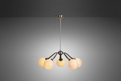European Mid Century Modern Brass Ceiling Lamp with Leaf Motif Europe ca 1950s