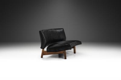 European Mid Century Sofa in Black Cow Hide Europe ca 1950s