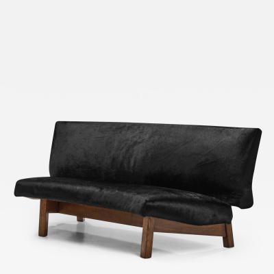 European Mid Century Sofa in Black Cow Hide Europe ca 1950s