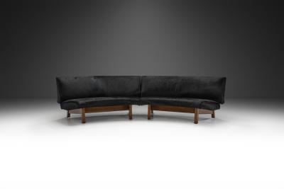 European Mid Century Two Part Sofa in Black Cow Hide Europe ca 1950s