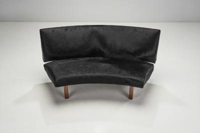 European Mid Century Two Part Sofa in Black Cow Hide Europe ca 1950s