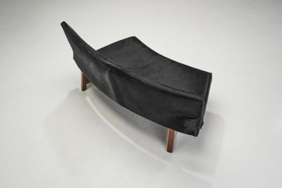 European Mid Century Two Part Sofa in Black Cow Hide Europe ca 1950s