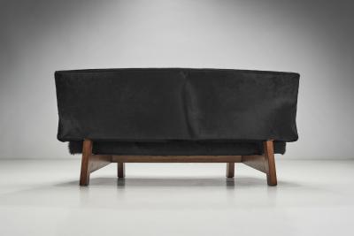 European Mid Century Two Part Sofa in Black Cow Hide Europe ca 1950s