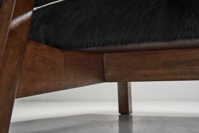 European Mid Century Two Part Sofa in Black Cow Hide Europe ca 1950s
