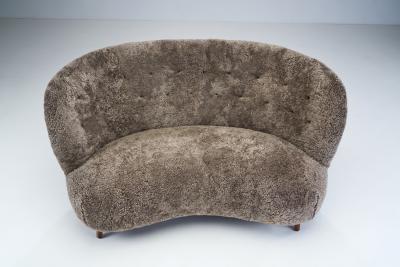 European Mid Century Upholstered Crescent Sofa Europe ca 1950s