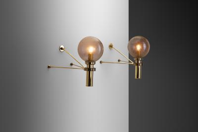 European Modern Wall Sconces in Brass Bubble Glass Europe ca 1950s