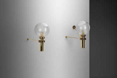 European Modern Wall Sconces in Brass Bubble Glass Europe ca 1950s
