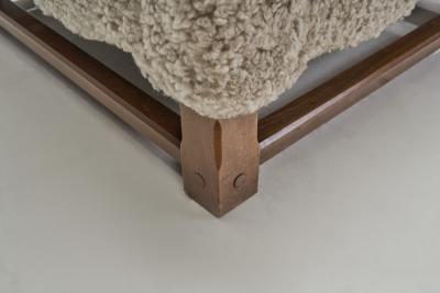 European Oak Panelled Box Chair in Sheepskin Europe 1940s