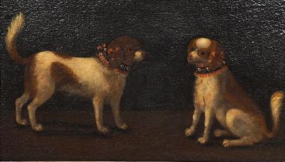 European Oil On Canvas Of Two Spaniels