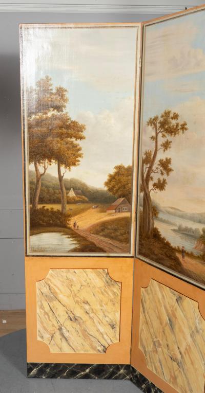European Oil On Canvas Screen Of Land And Sea