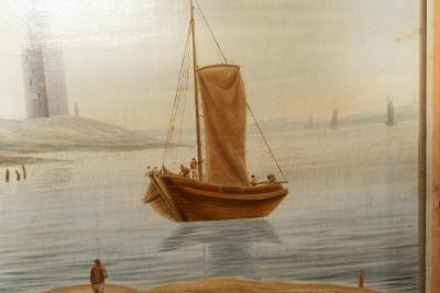 European Oil On Canvas Screen Of Land And Sea