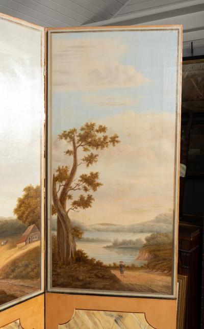 European Oil On Canvas Screen Of Land And Sea
