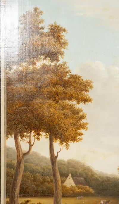 European Oil On Canvas Screen Of Land And Sea