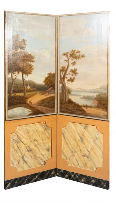 European Oil On Canvas Screen Of Land And Sea