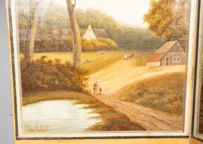 European Oil On Canvas Screen Of Land And Sea