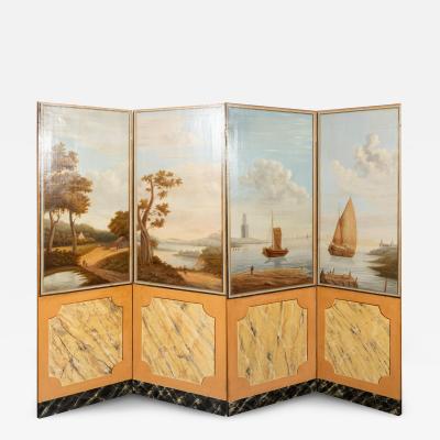 European Oil On Canvas Screen Of Land And Sea