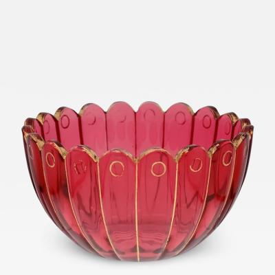 European Red Bohemian Glass Bowl With Gilt Edges