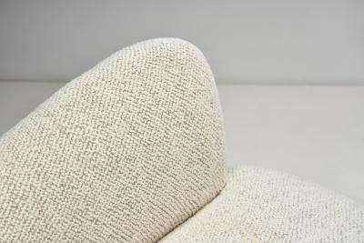 European Upholstered Wingback Sofa with Stained Wood Feet Europe 20th Century