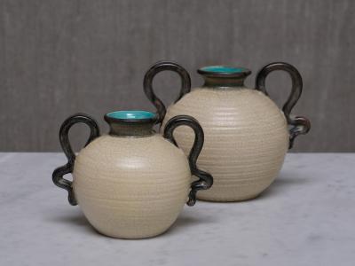Eva Jancke Bj rk Pair of Eva Jancke Bj rk Ceramic Vases in Two Sizes Bo Fajans Sweden 1930s