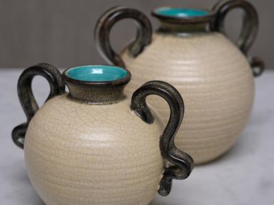 Eva Jancke Bj rk Pair of Eva Jancke Bj rk Ceramic Vases in Two Sizes Bo Fajans Sweden 1930s