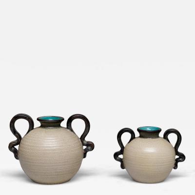 Eva Jancke Bj rk Pair of Eva Jancke Bj rk Ceramic Vases in Two Sizes Bo Fajans Sweden 1930s