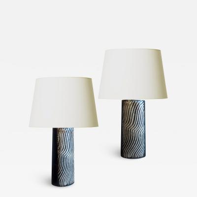 Eva St hr Nielsen Pair of Graphically Carved Brutlaist Lamps by Eva Staehr Nielsen