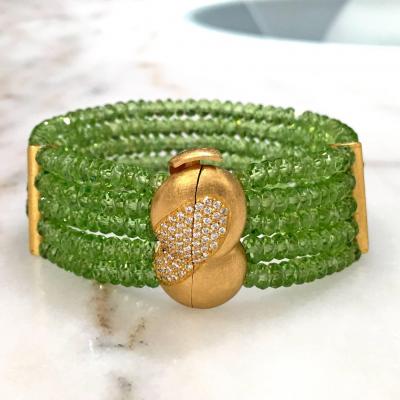 Eva Steinberg Eva Steinberg Germany Green Peridot Diamond Multistrand Artisan Bracelet